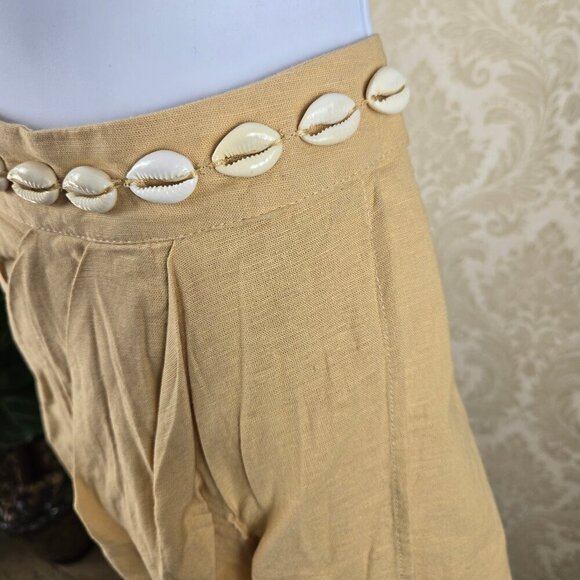 Zara Size Large Tan/Cream Faux Wrap Skirt Cowrie Shells at Waist Tulip Hem NWOT - Picture 4 of 10